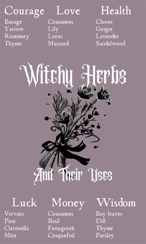 Correspondences of witchcraft herbs